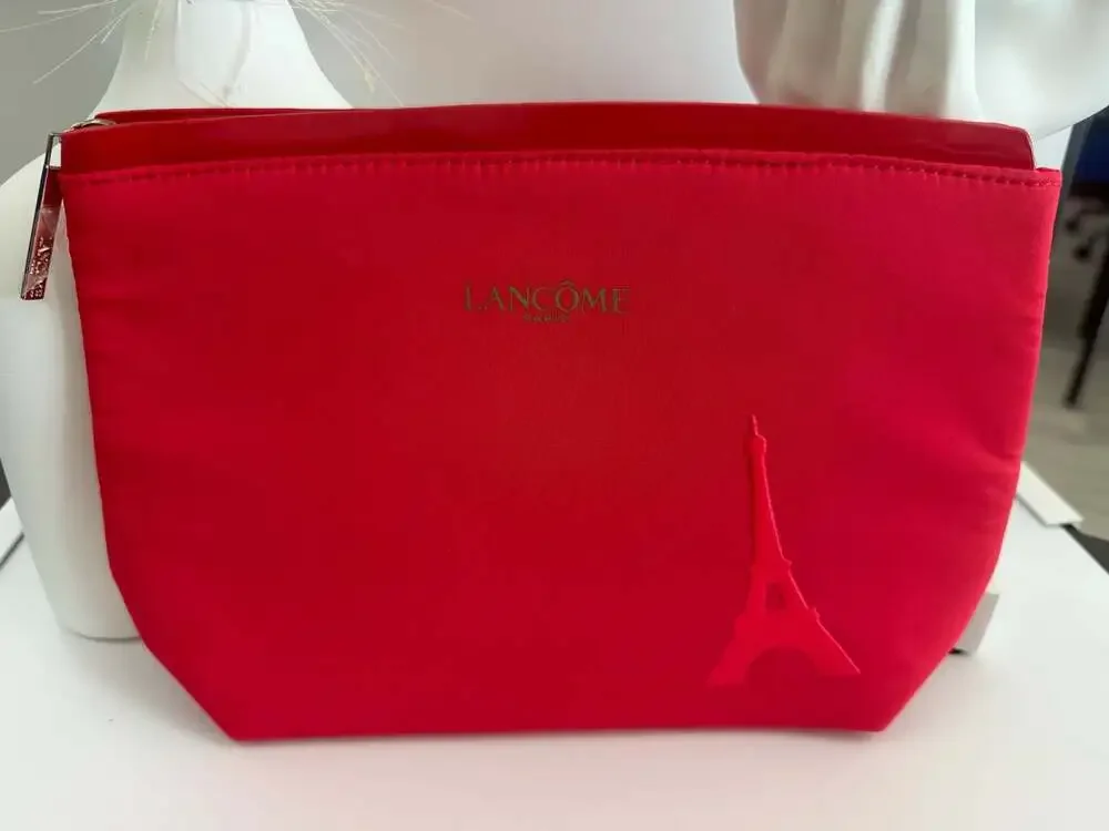 Lancome Paris Red Travel Cosmetic Makeup Bag with Eiffel Tower